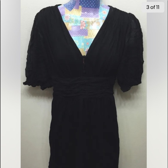 BCBG Empire Mini Dress Black Jersey 4 Loose fit V-Neck - Picture 9 of 11